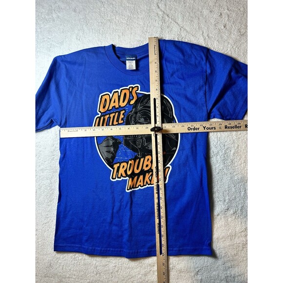 Boys STAR WARS Darth Vader “Dad’s Little Trouble Maker” Sz XL Blue T-shirt - Picture 3 of 7